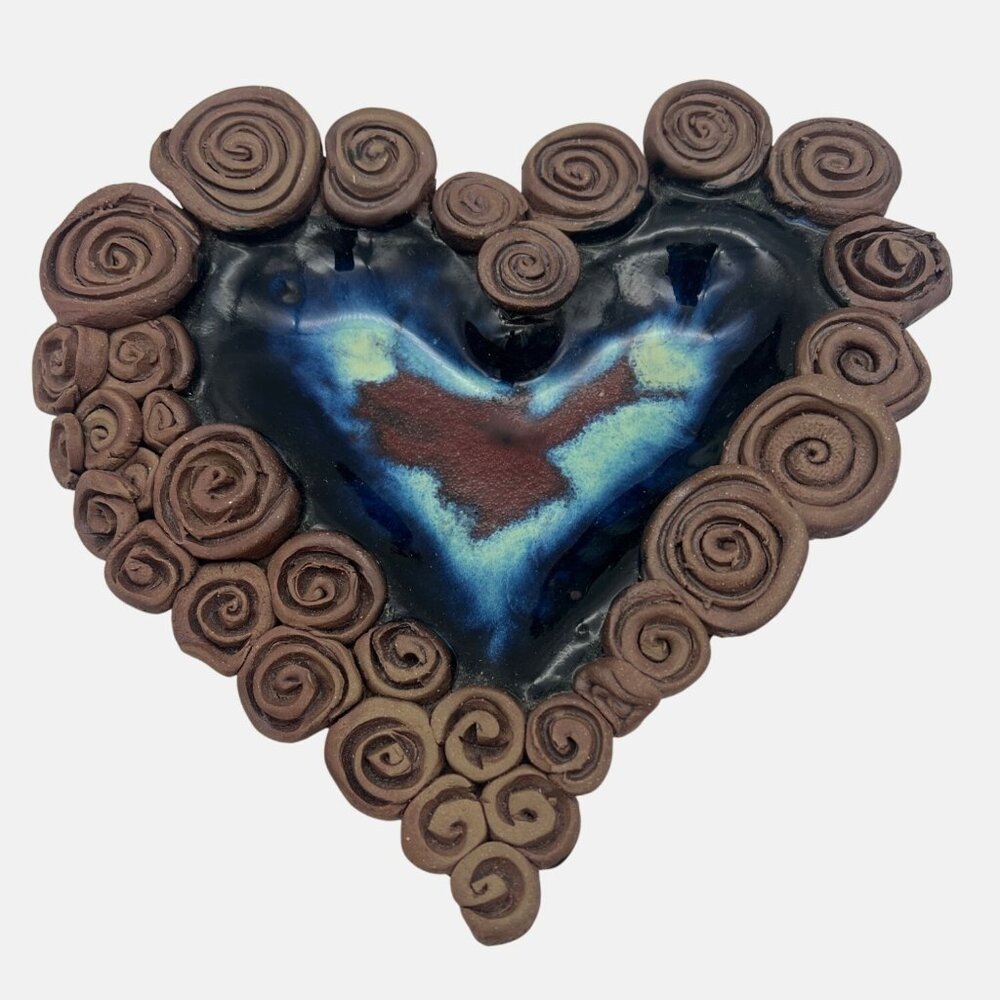 Handcrafted Ceramic Heart Ashtray / Trinket Dish Swirl Design & Glazed Center